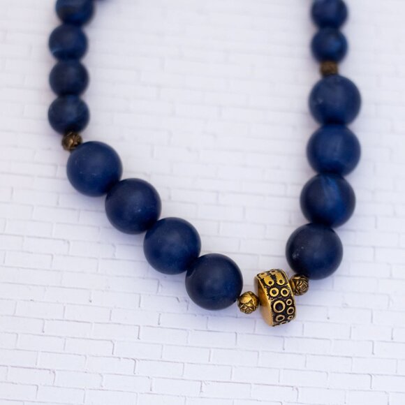 30 inch, Vintage Blue Sphere Ball Beads Beaded Necklace - V29 - Picture 1 of 3